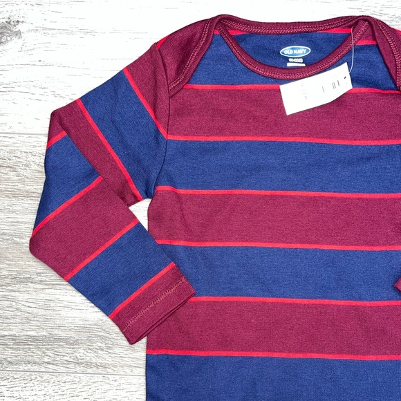 NWT Old Navy Striped Onesie Bodysuit 18-24 Months Blue Maroon - Picture 6 of 10